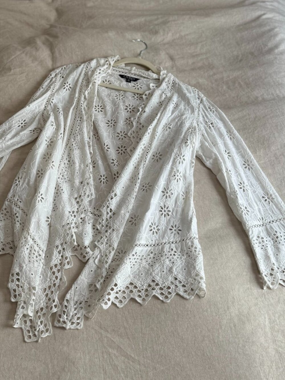 Lauren Ralph Lauren White Eyelet Lace Cardigan 1X